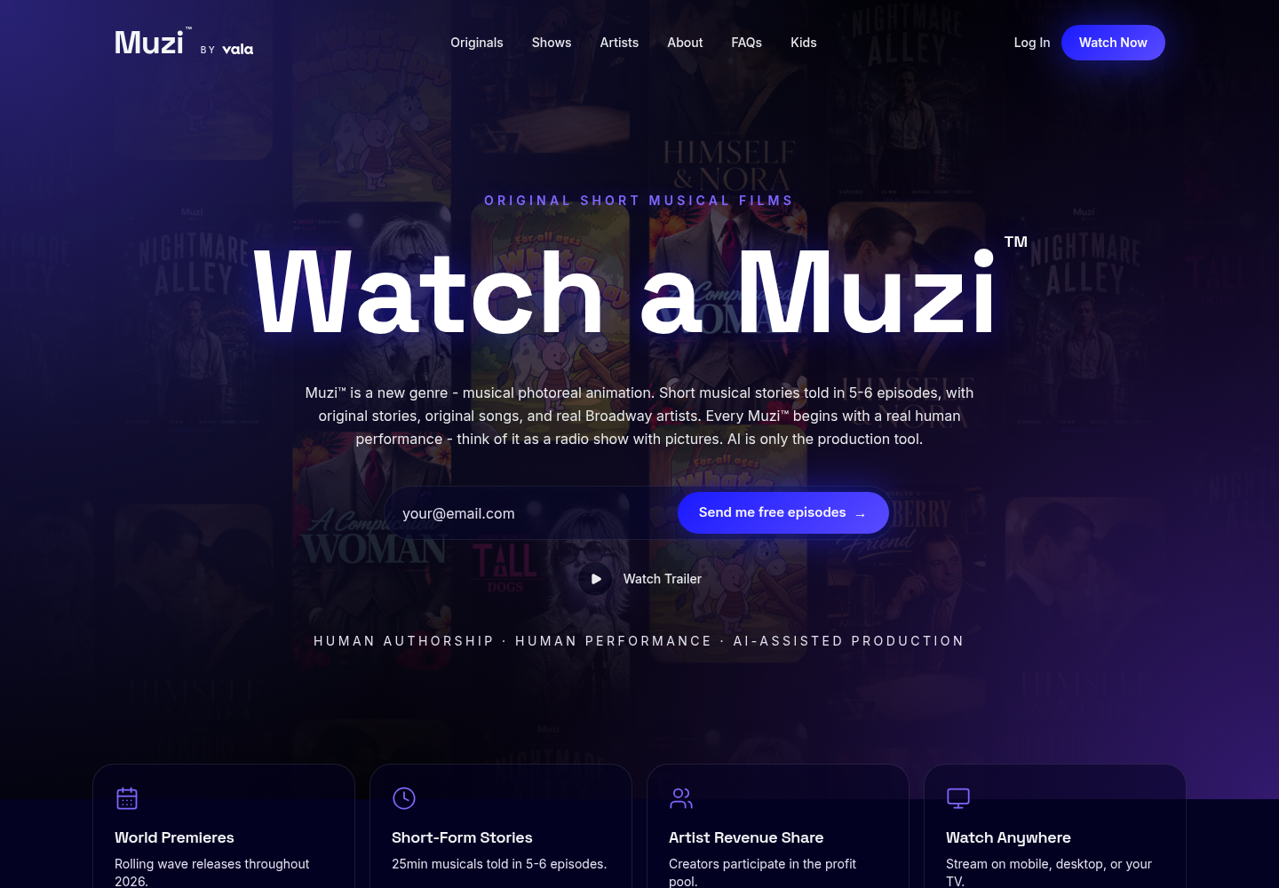 Muzi website homepage